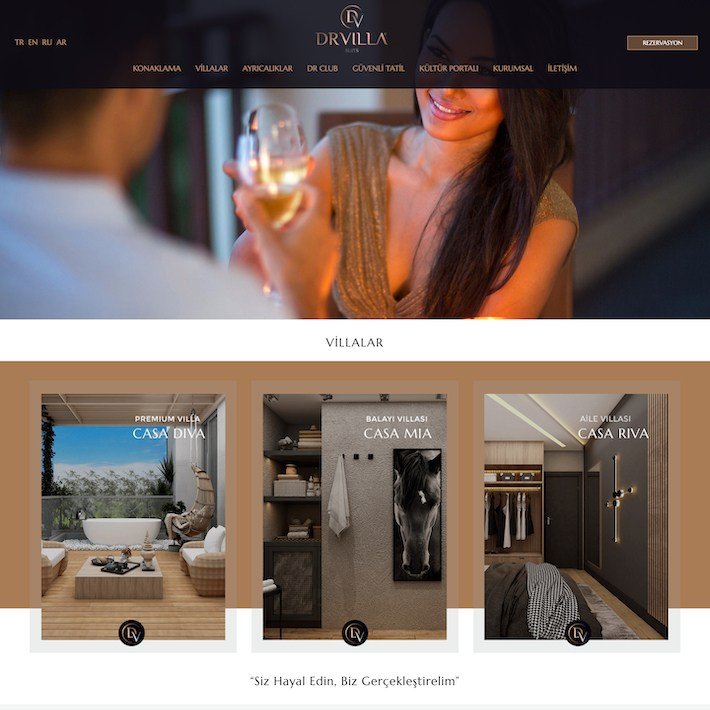 Premium (Casa Diva), Balayı (Casa Mia) ve Aile (Casa Riva) villası konseptlerinde villalar ile konaklama hizmeti veren DrVilla® Suits, web sitesi ve yazılım hizmeti için BulutPress® altyapısını tercih etti.