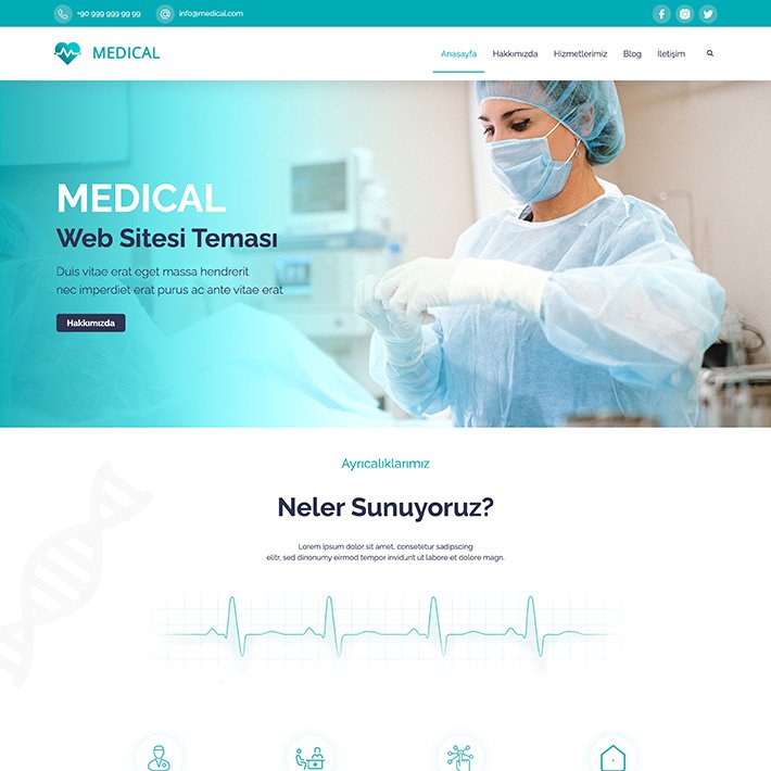 Sağlık sektöründe faaliyet gösteren işletmeler için hazır web sitesi teması