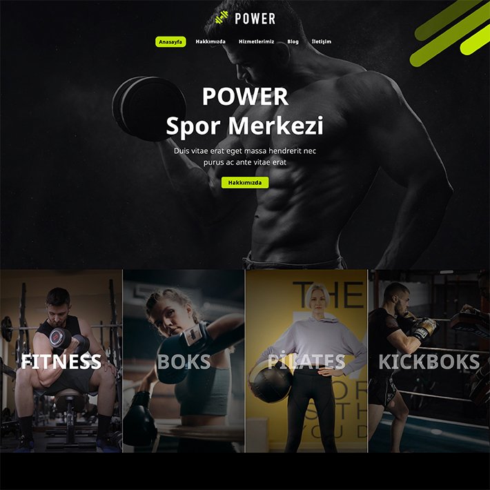 Power web sitesi şablonumuz spor salonu, gym ve fitnes merkezleri tasarınfan kullanılmaktadır.
