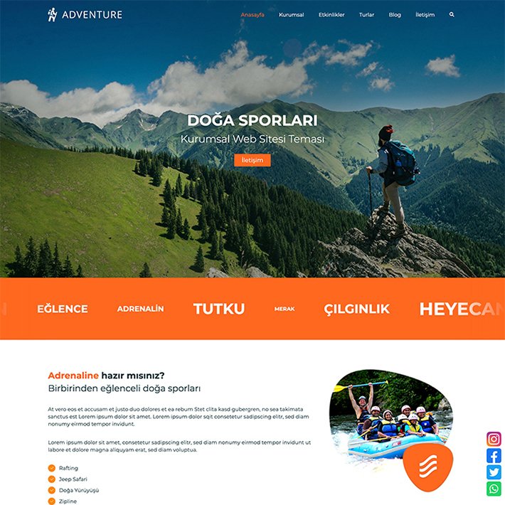 Adventure Tema adlı web tasarım şablonu macera spor doğa gezileri ve turizm kategorisinde yayınlanmaktadır.