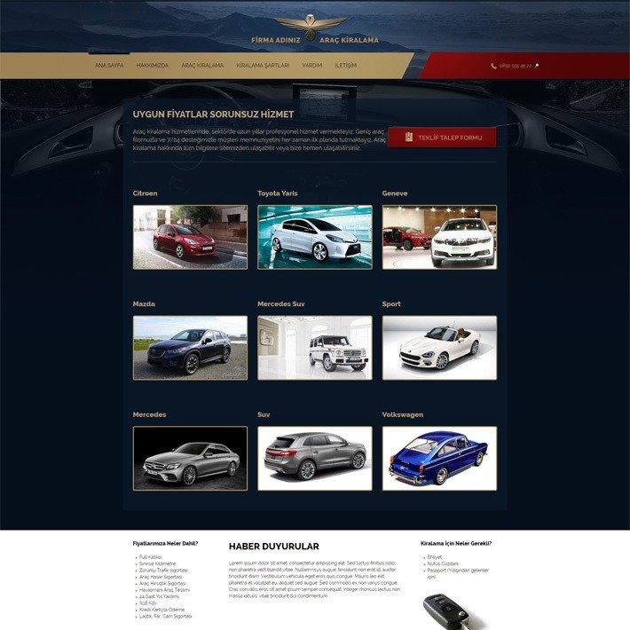 Araç Kiralama Şirketleri ve Oto Galeriler için hazırladığımız Rent A Car adlı şablon, Otomotiv / Akaryakıt kategorisinde yayınlanmaktadır.