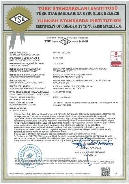 Beton Muayene Bacaları Hizmet Yeterlilik Belgesi