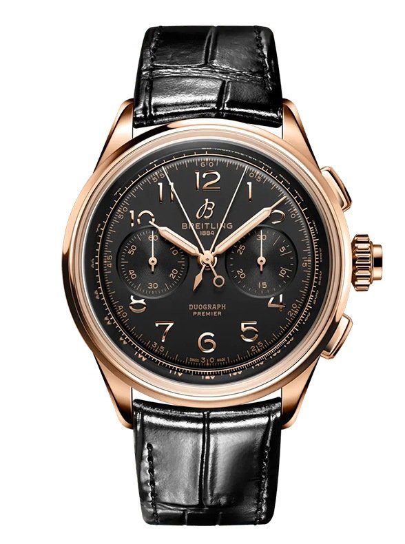 Breithling Watch Premier B15 Duograph 42 18k Red Gold Black