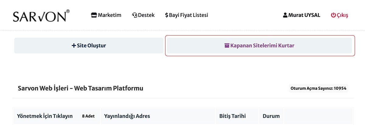 panelde bulunan kurtarma düğmesi