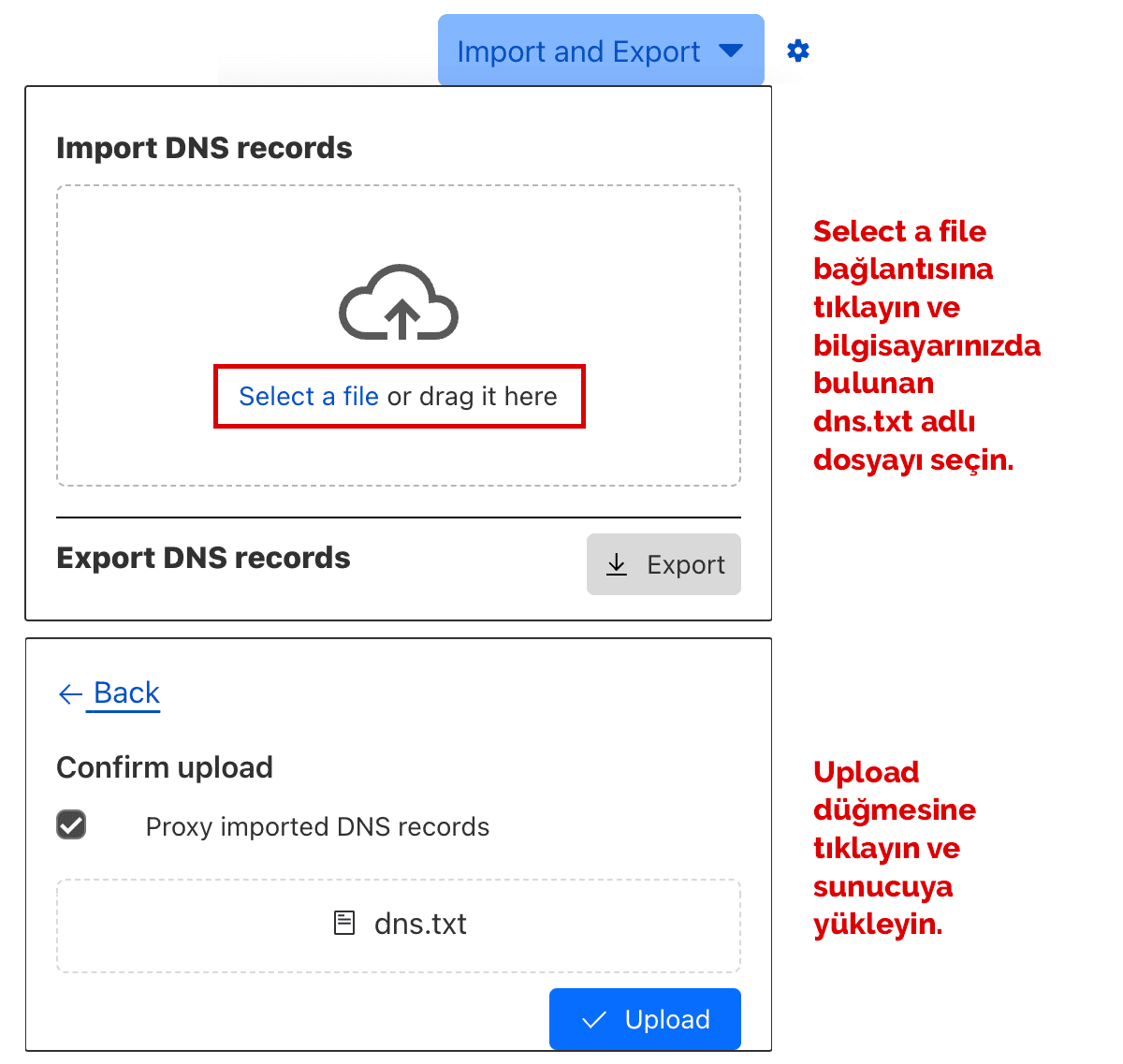 dns zone dosyasını sunucuya yüklemek
