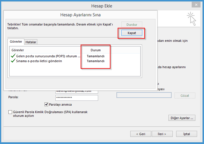 Outlook 2013 E-posta Hesabı Kurulumu 9