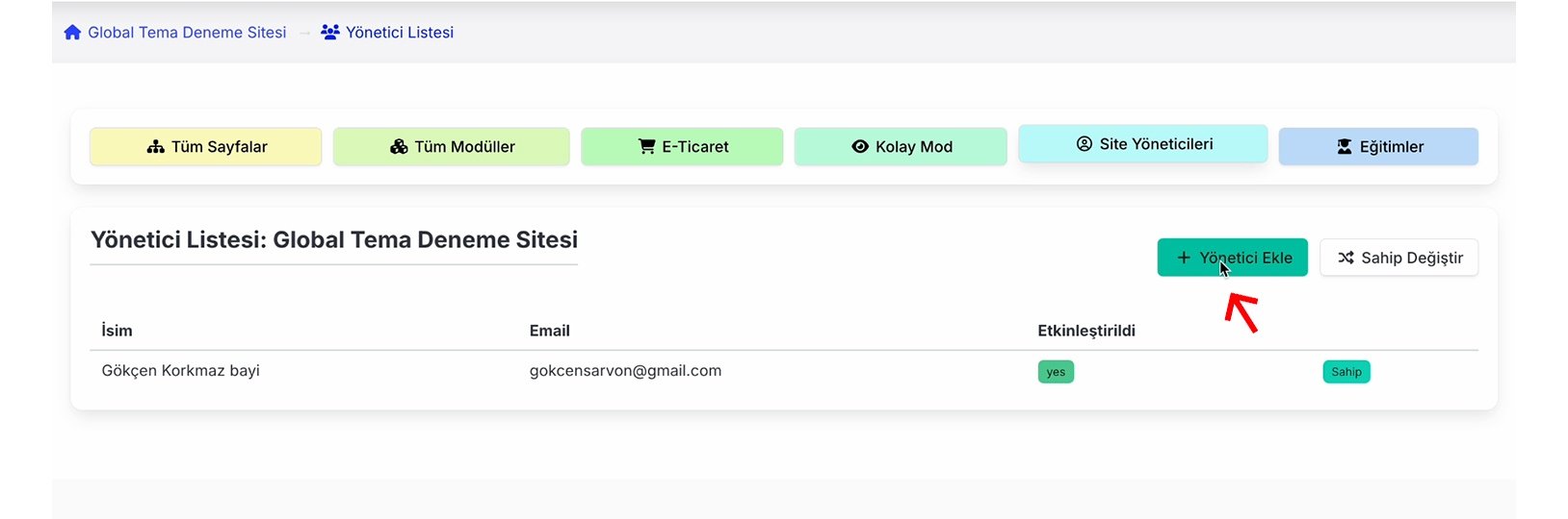 Yönetici Ekle butonuna tıklayın