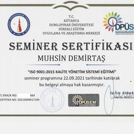 ISO 9001 Eğitim Sertifikası