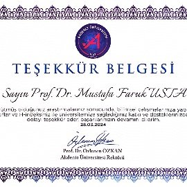 Akdeniz University Certificate of Appreciation