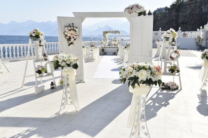 White wedding terrace in Antalya on the beach