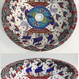 el yapımı desenli çini lavabo cap 45cm lv8