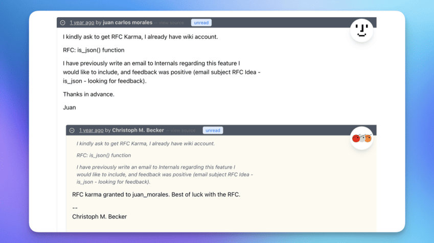Dahili posta listesindeki karma isteğinin ekran görüntüsü