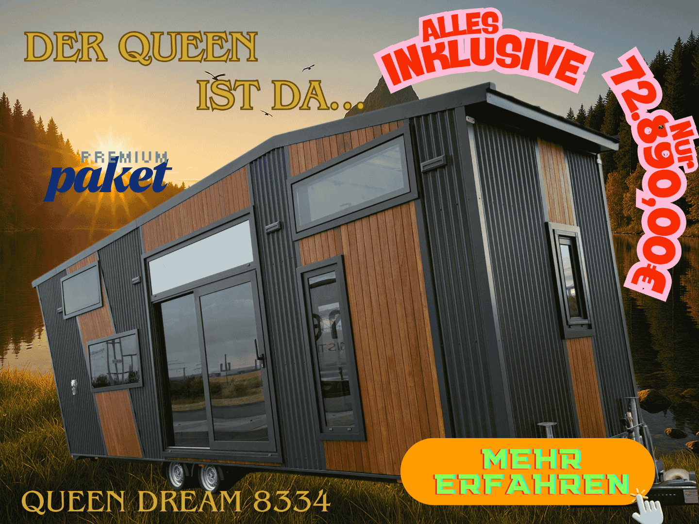 Der Queen Dream 8334 - Funktionale 34 m2 auf Trailer und mit COC Zertifierung.