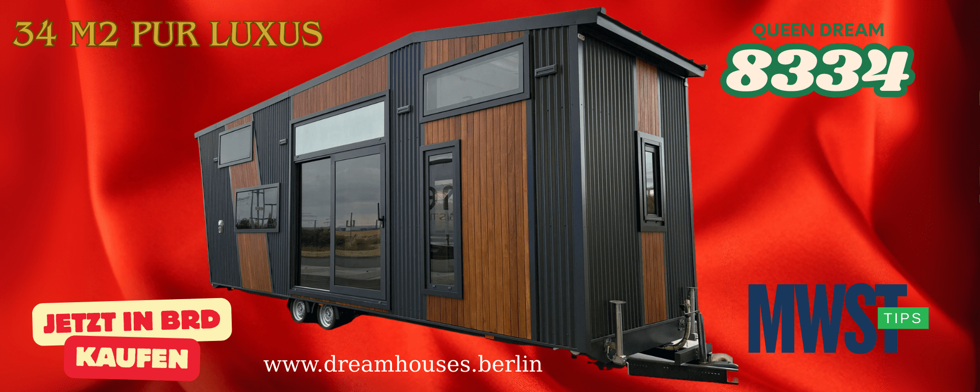 🏡 Queen Dream 8334 Premium – Der Gigant unter den Tiny Houses Ihr Traumhaus auf Rädern – jetzt auch in Deutschland verfügbar