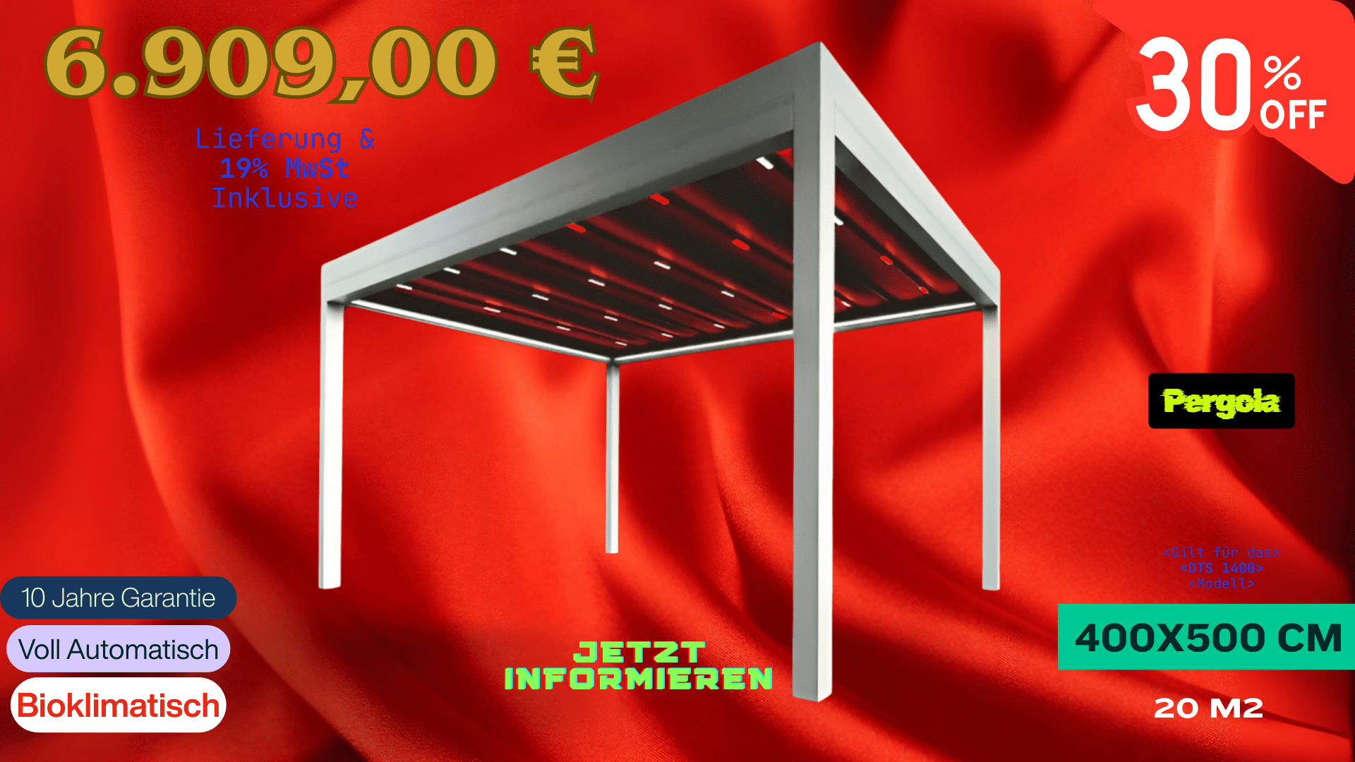 Bioklimatische automatische Pergola Systeme. Lieferung Aufbau alles inkls. Preise jetzt bei Markise Welt.