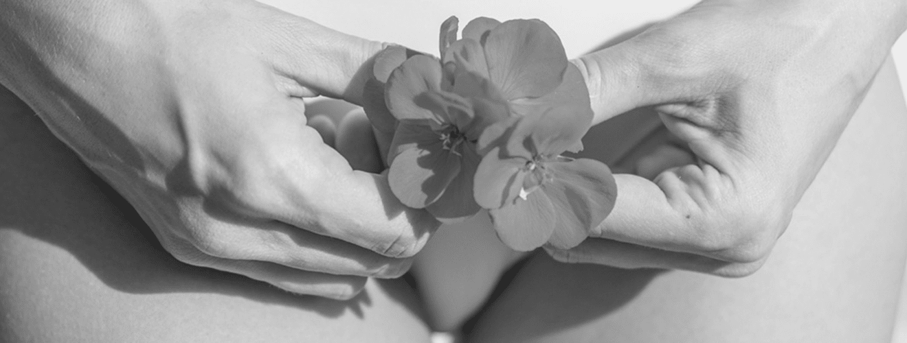 Hands holding a flower symbolizing the sensitivity, privacy, and aesthetics of genital aesthetics (labiaplasty).
