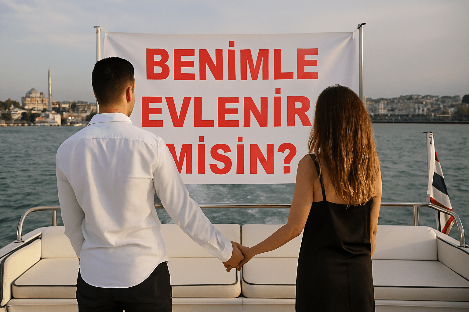 Afiş Eşliğinde Yatta Evlilik Teklifi