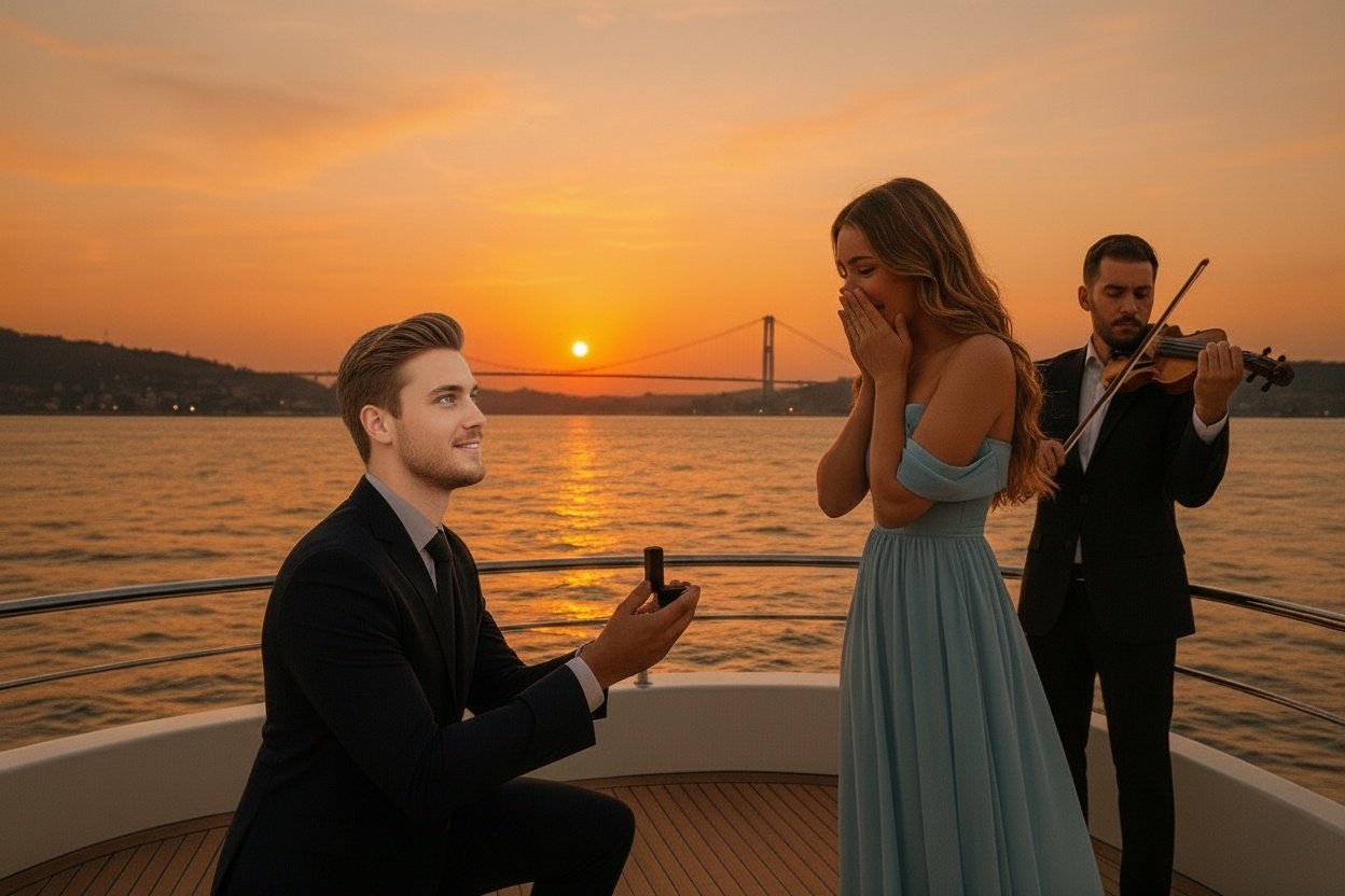 Keman Eşliğinde Yatta Evlilik Teklifi