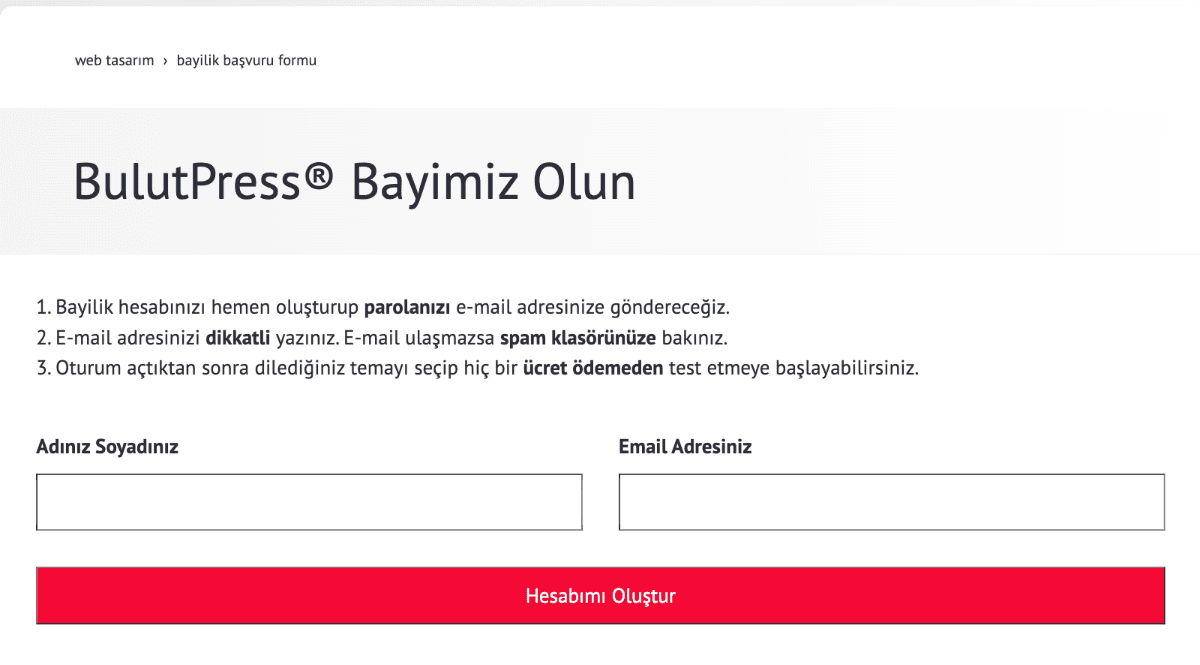 2 ücretsiz bulutpress bayilik hesabı oluşturma