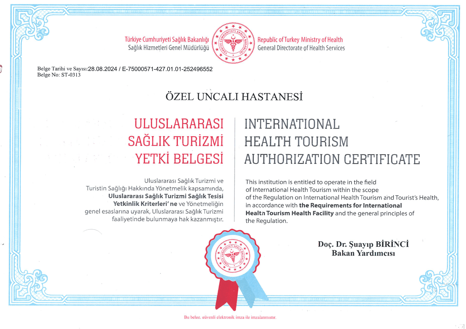 Sağlık Turizmi Yetki Belgesi
