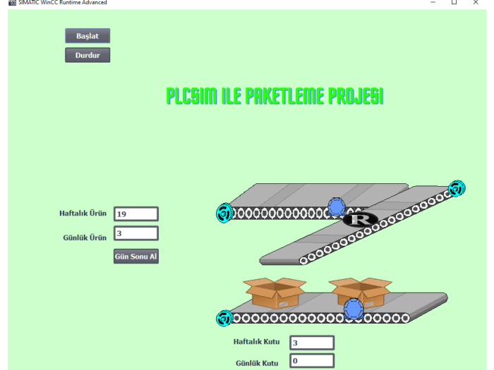 PLC-SIM HMI SIM ile Animasyonlu Paketleme Projesi