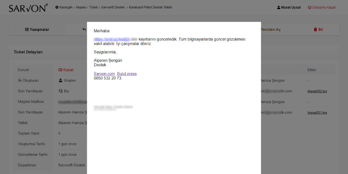 04. Bir Ticket Yazışmasının Görünümü