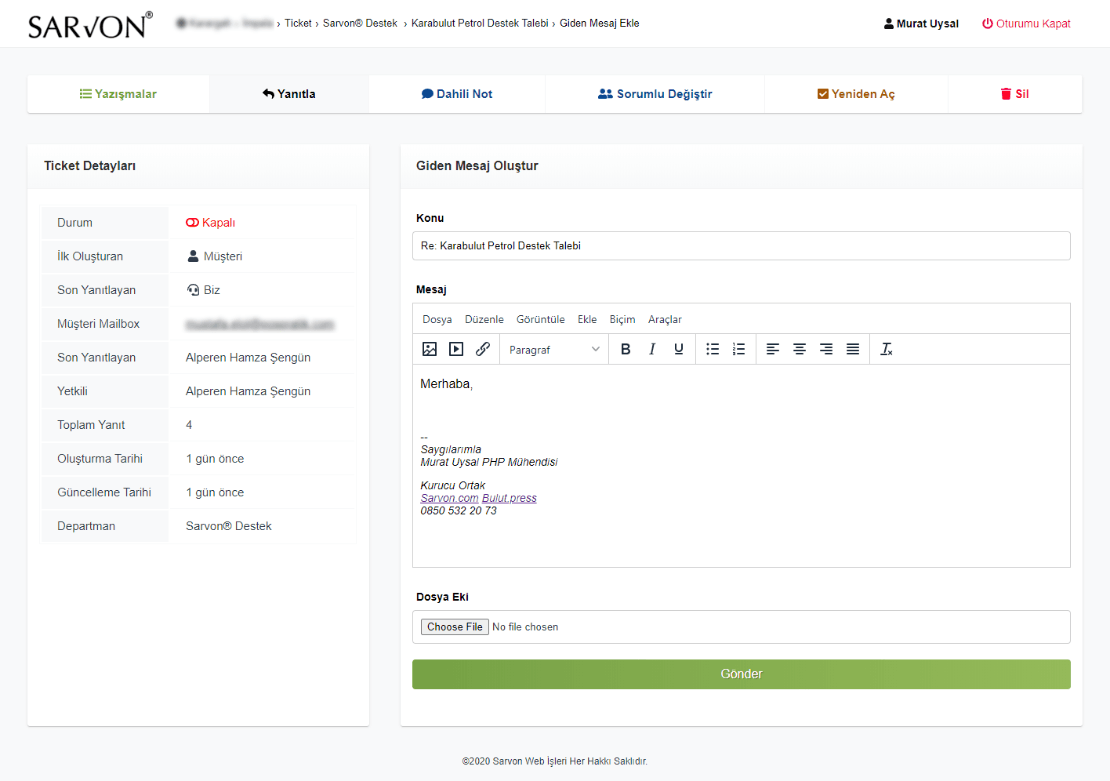 5. Bir Ticket Yazışmasına Yanıt Vermek