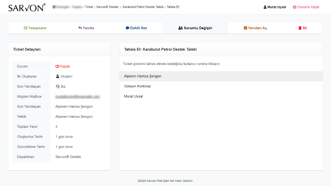 7. Bir Ticket Zincirini Başka Personele Devretmek, Tahsis Etmek