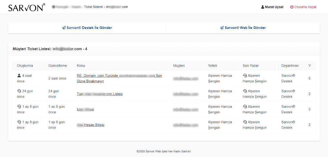 9. Müşteri Bazında Geçmiş Tüm Ticket Listesi