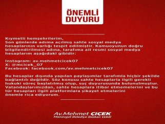 BAŞKAN VEKİLİ ÇİÇEK’TEN SAHTE HESAP UYARISI