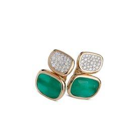 BLACK JADE earrings in 18kt rose and white gold with reconstructed green agate doublet and white quartz and diamonds. Diamonds weight (total) 0.65 ct