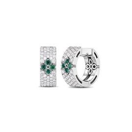 LOVE IN VERONA earrings in 18kt white gold with diamonds and emeralds. small full pavè version. Size height 15mm x width 6mm Diamonds weight (total) 0.84 ct Emeralds weight (total) 0.18 ct