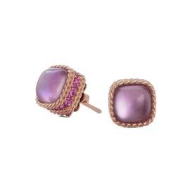 ROMAN BAROCCO earrings in 18kt rose gold with triplet of mother of pearl, amethyst, reconstructed red coral and pink sapphires. small lobe version. Size height 10mm x width 10mm Amethyst weight (total) 4.40 ct Pink sapphi