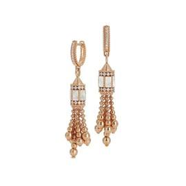 ART DECO ‘tassel earrings in 18kt rose gold with mother of pearl and diamonds. short version. Earring length 56 mm Mother of pearl weight (total) 3.60 ct Diamonds weight (total) 0.67 ct
