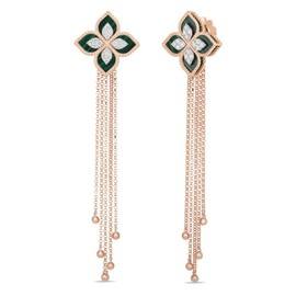 PRINCESS FLOWER tassel earrings in 18kt rose gold with malachite and diamonds. the tassels are removable. Size height 87mm x width 20mm Malachite weight (total) 8.88 ct Diamonds weight (total) 0.38 ct