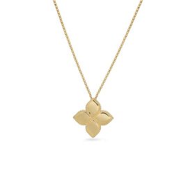 PRINCESS FLOWER pendant in 18kt gold with floral motif. Size height 19mm x width 19mm. 18kt yellow gold chain. being a handmade product.