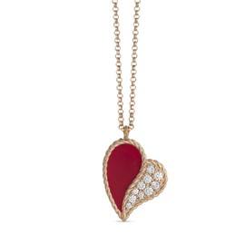 PRINCESS hearts pendant in 18kt rose gold with coral and diamonds. 18kt rose gold chain. Size height 15mm x width 12mm Coral weight 0.23 ct Diamonds weight (total) 0.14 ct
