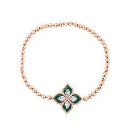 PRINCESS FLOWER elastic bracelet in 18kt rose gold with malachite and diamonds. Malachite weight (total) 4.44 ct Diamonds weight (total) 0.19 ct