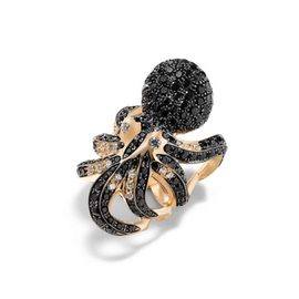 ANIMALIER Octopus ring in 18kt rose gold with black sapphires and diamonds. Brown diamonds weight (total) 9.15 ct