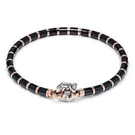 Snake Collection Bracciale. Oro rosa 750‰. Ceramica bianca. Stainless steel. Acciaio lucido. Diamante bianco P.Ct 2