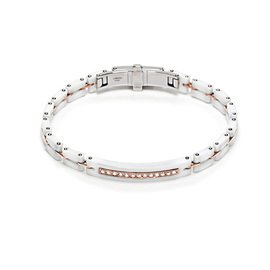Mosaiko Collection Bracciale. Oro giallo 750. Ceramica bianca. Stainless steel. Diamanti bianchi P.CT 39