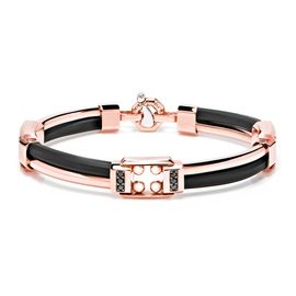 Kardano Collection Bracciale. Oro rosa e bianco 750‰. Caucciù. Diamanti neri P.Ct 12. Diamante bianco P.Ct 2.