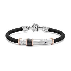 Meteorite Collection Bracelet. Rosè gold 750‰. 925‰ Silver. Meteorite. Stainless steel. Black rubber. Blue sapphire P.Ct. 3. White Diamond P.Ct. 2