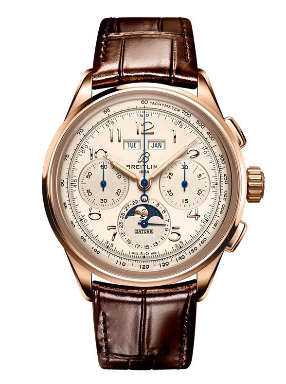 Breithling Watch Premier B25 Datora 42 18k Red Gold Silver