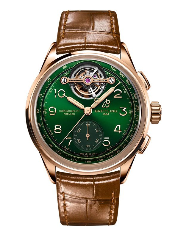 Breithling Watch Premier B21 Chronograph Tourbillon 42 Bentley 18k Red Gold Green