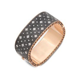 VENETIAN PRINCESS bracelet in 18kt gold with black and colorless diamonds, wide square version. Black diamonds weight (total): 9.20 ct. Colorless diamonds weight (total): 1.99 ct