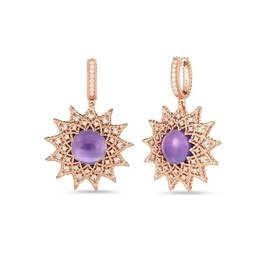 ROMAN BAROCCO earrings in 18kt rose gold with central amethyst and diamonds. small version. Size height 28mm x width 28mm Amethyst weight (total) 14.20 ct Diamonds weight (total) 0.62 ct