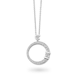 BRIDAL pendant in 18kt white gold with cento diamond and brilliant cut diamonds. 18kt white gold chain Hundred diamonds weight (total) 0.35 ct Traditional diamonds weight (total) 0.34 ct