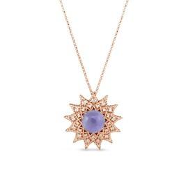 ROMAN BAROCCO pendant in 18kt rose gold with central amethyst and diamonds. 18kt rose gold chain. Size height 28mm x width 28mm Amethyst weight (total) 7.10 ct Diamonds weight (total) 0.25 ct